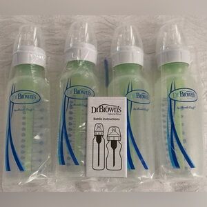 Dr. Brown's Anti-colic Four (4) Narrow Natural Flow 8 oz. Baby Bottle NEW IN BOX
